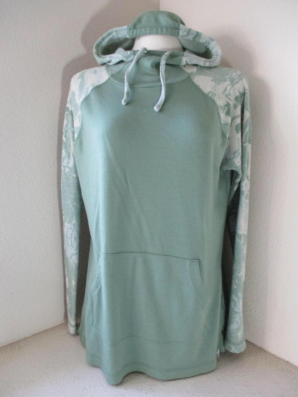 Smartwool Hoodie L Thermal Merino 250 Drape Neck Green Raglan Sweatshirt Pouch